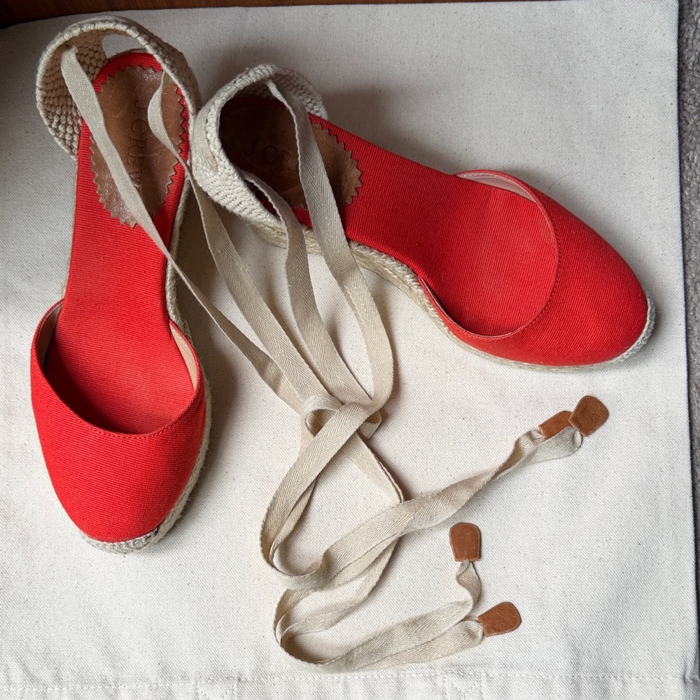 J. Crew Orange Espadrille Lace-Up Wedge sz 7 New